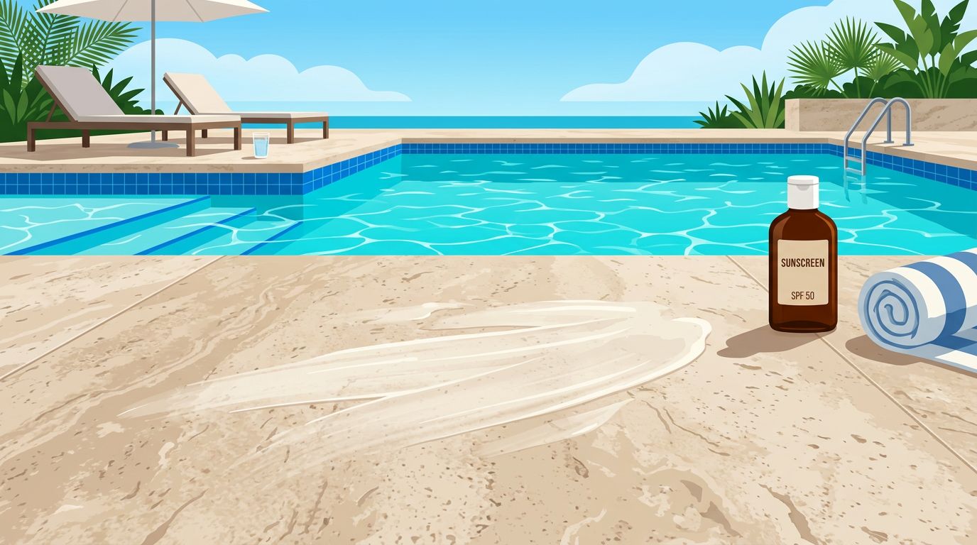 How Sunscreen Stains Build Up on Travertine Pool Decks