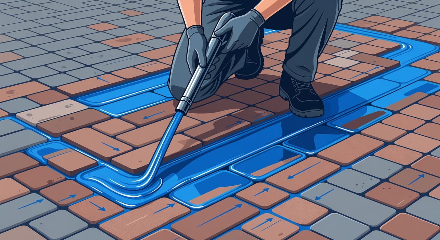 Joint sand lifespan improves when a professional applies sealer to a clean brick patio after re-sanding.