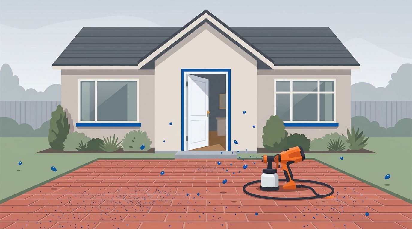 Paint Overspray on Brick Pavers After House Painting