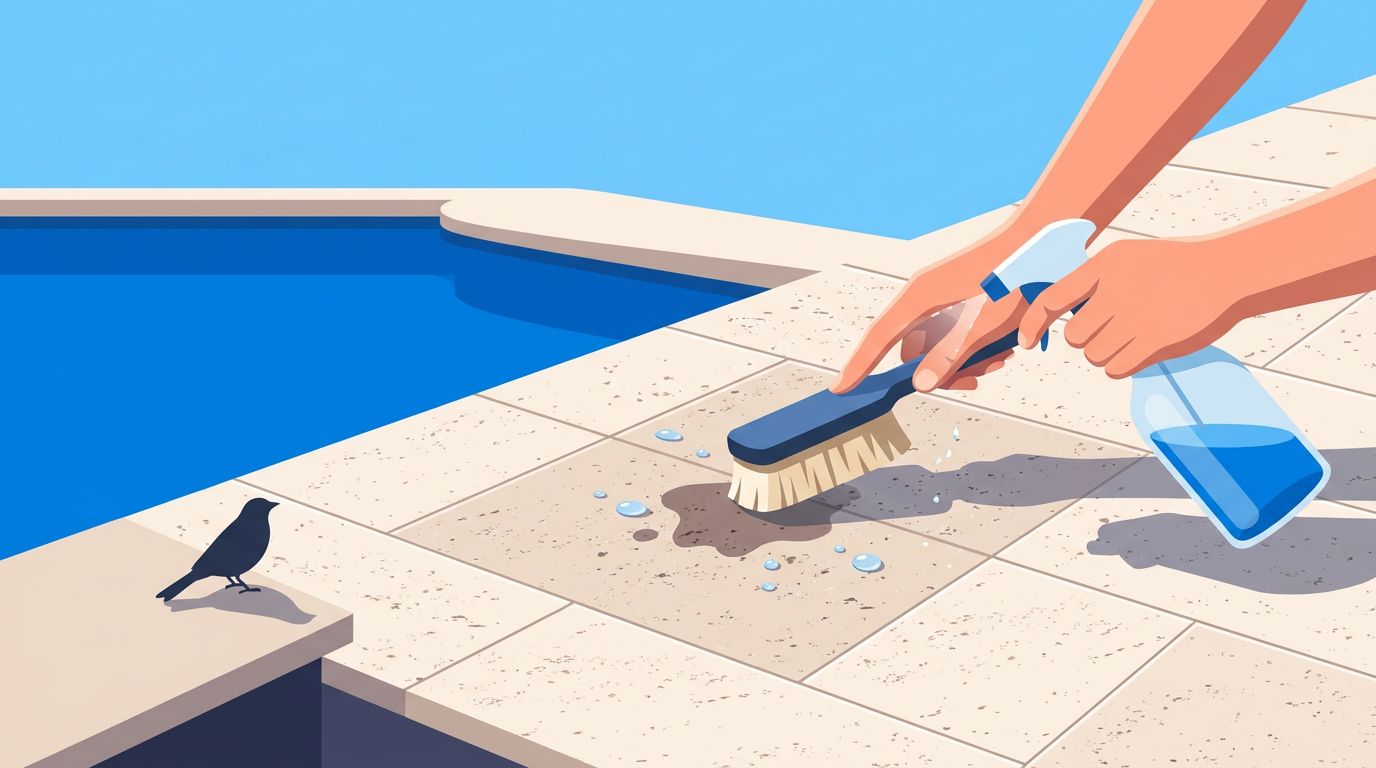 Travertine Pool Deck Cleanup for Bird Droppings