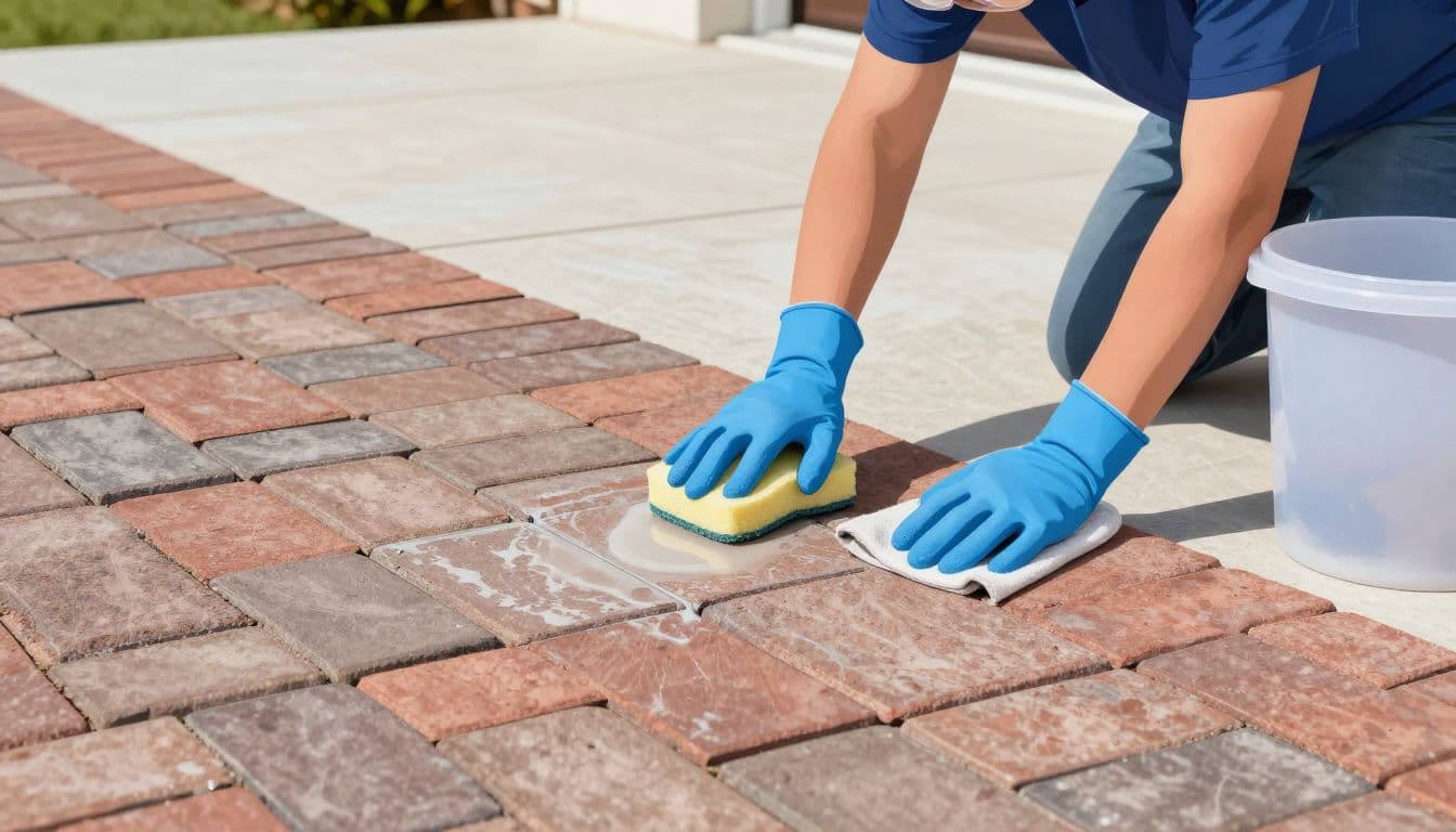 Hand-cleaning test on brick pavers
