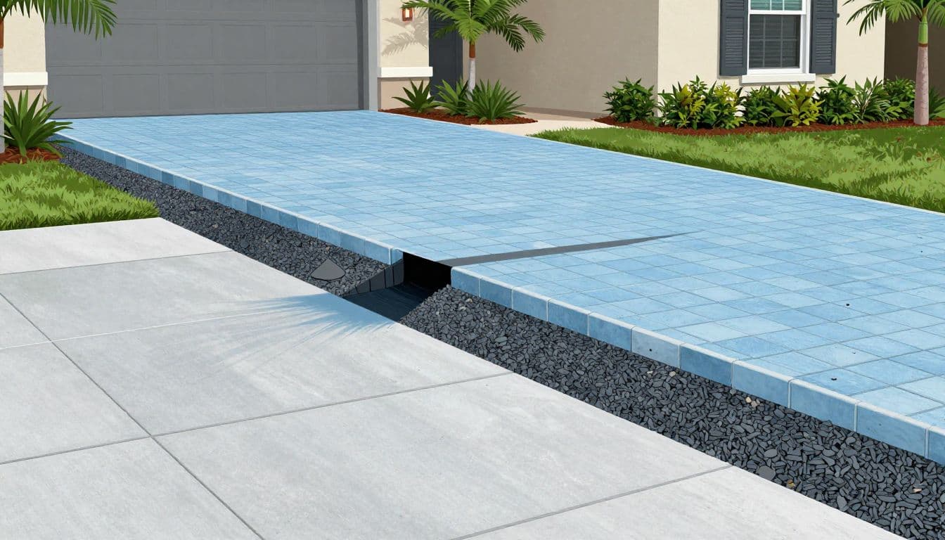 Florida paver driveway drainage, compacted base, and secure borders.