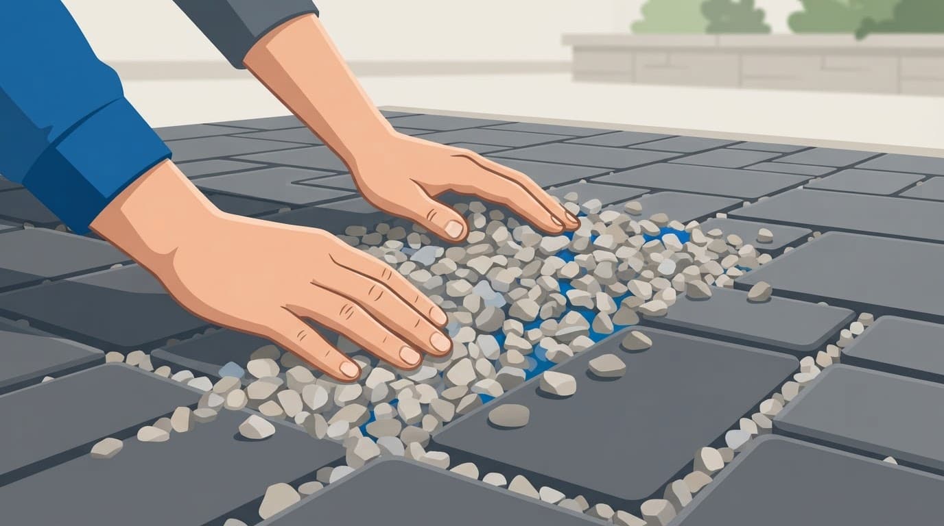 clean aggregate added between permeable driveway pavers