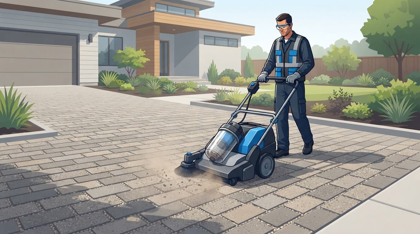vacuum-swept permeable pavers on a residential driveway