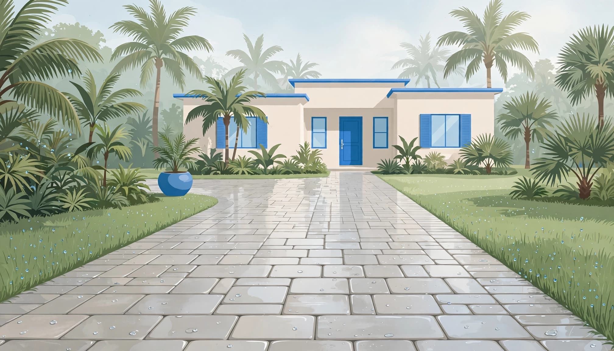 Florida paver sealer drying times on a sealed concrete driveway in humid conditions.