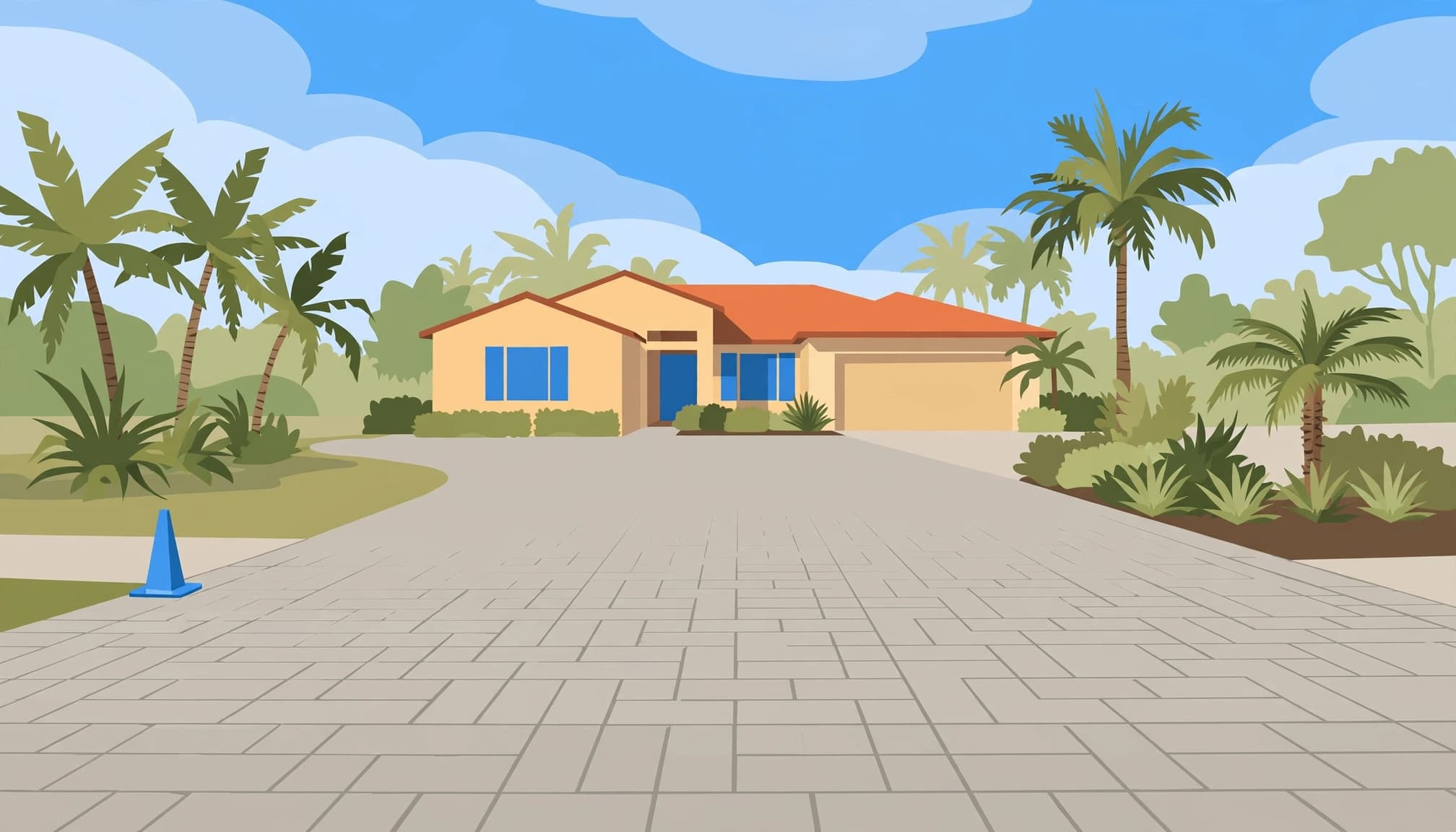 A newly sealed paver driveway kept clear of vehicles while the sealer cures